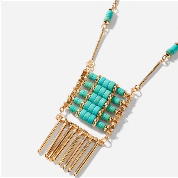 Gold Turquoise Boho Aztec Necklace - Picture 2 of 3